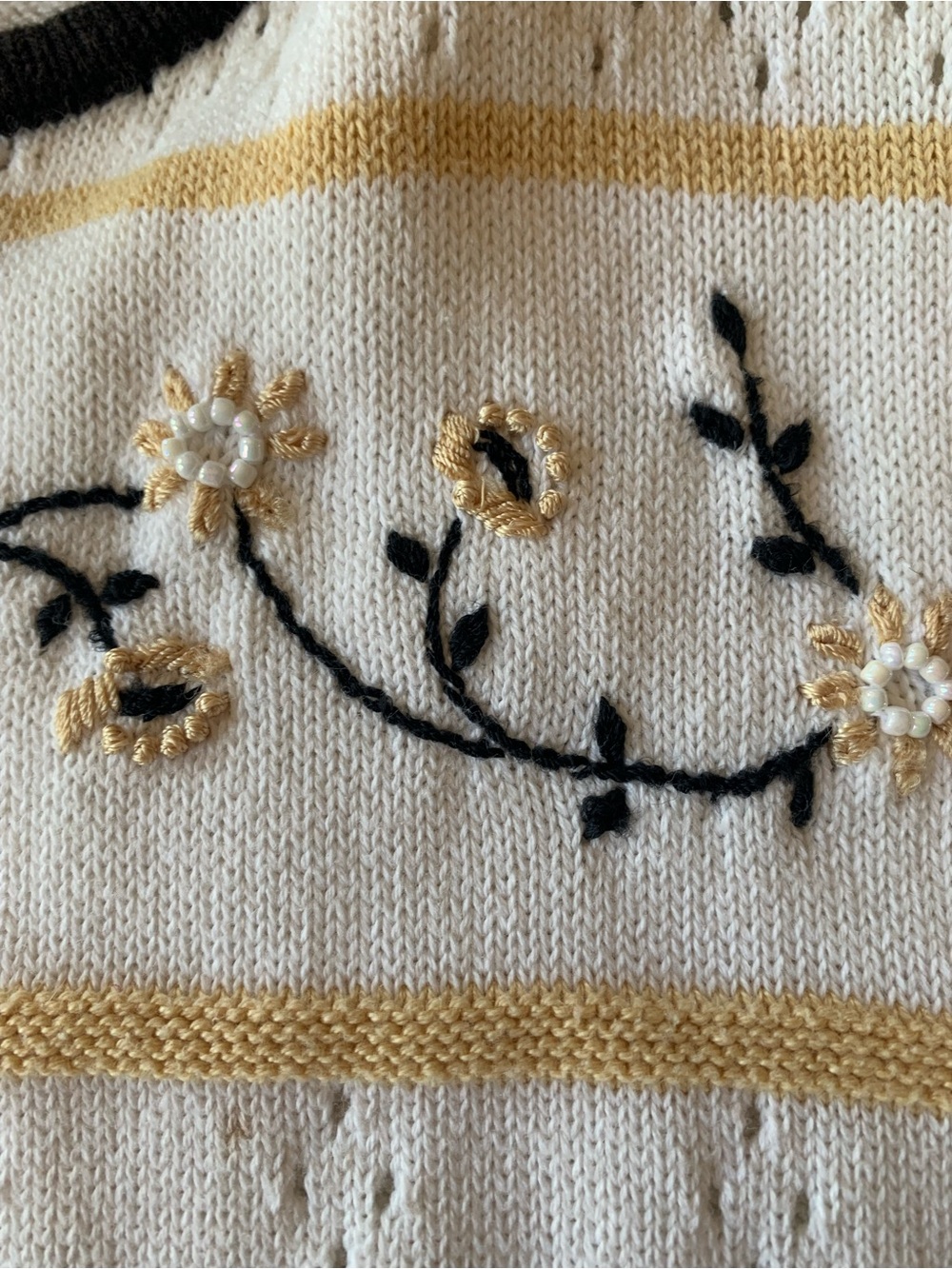 Vtg Alfred Dunner Women’s Knit Top XL  Stitches Floral Beaded Cream 90s Taiwan - Picture 3 of 13